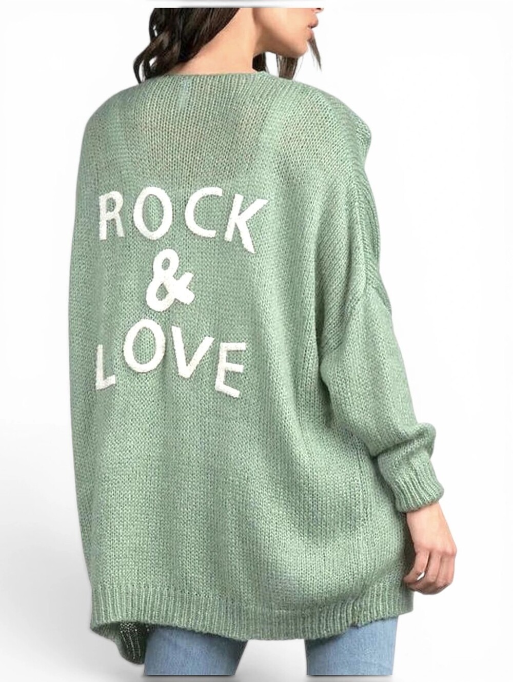 Elan "Rock & Love" Oversized Sage Green Women's Sweater One Size